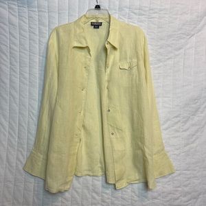 Lands’ End Yellow Linen Shirt Size 18 Button Front Long Sleeve Pocket